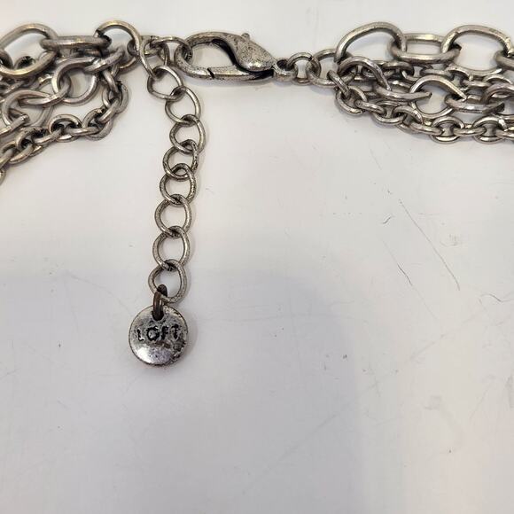 Ann Taylor Loft Layered Multi Chain Necklace Silver Tone Pink Blue Bead Workwear - Picture 4 of 6